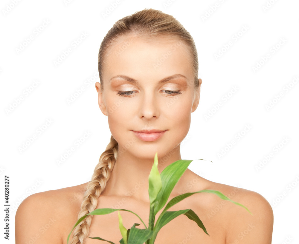 woman with green sprout woman with green sprout