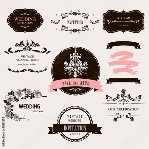 Set of celebration frames and labels with vintage design.