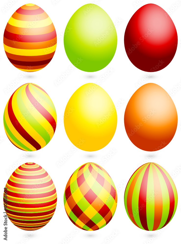 Set 9 Easter Eggs Pattern & Uni Green/Red/Yellow Set 9 Easter Eggs Pattern & Uni Green/Red/Yellow