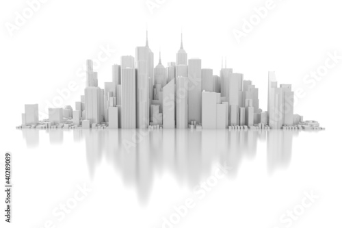 3d city isolated on mirror floor