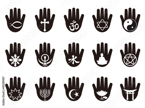 hand with religious symbols icon