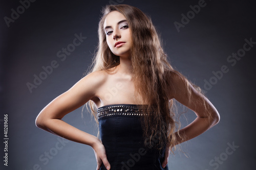 woman with long hair posing photo