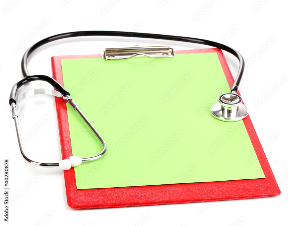 Stethoscope and blank clipboard isolated on white Stethoscope and blank clipboard isolated on white