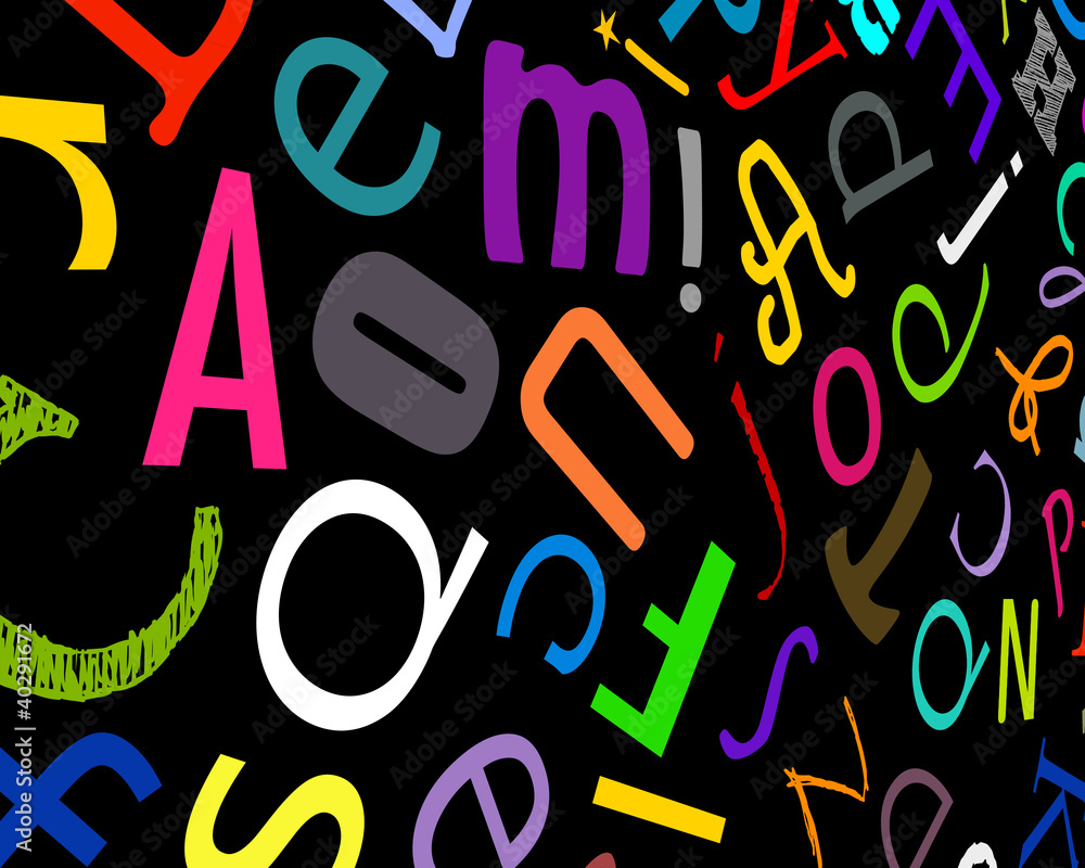 Fond noir avec des lettres colorées Fond noir avec des lettres colorées