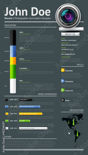 Simple vector template for photographer resume