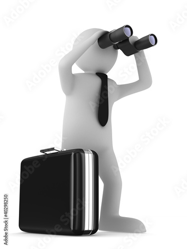 man with binocular on white...