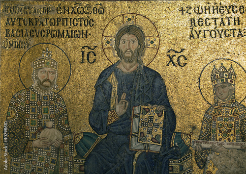 The Empress Zoe Mosaic. Christ Pantocrator, Emperor Constantine, photo