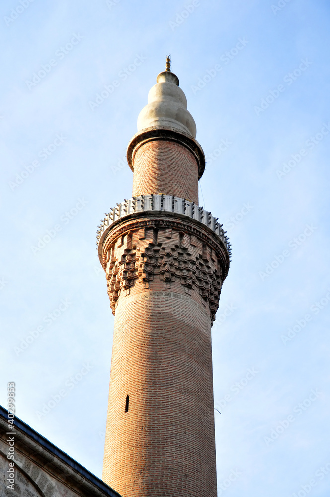 View of a minaret of the Grand Mosque or Ulu Cami in Bursa Turkey