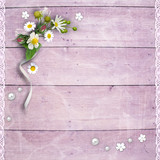 Old wooden planks with flowers