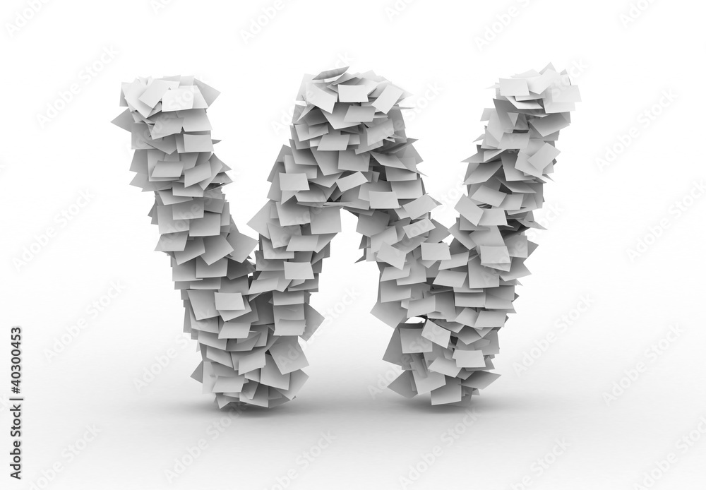 Fototapeta premium Letter W, stacked from paper sheets