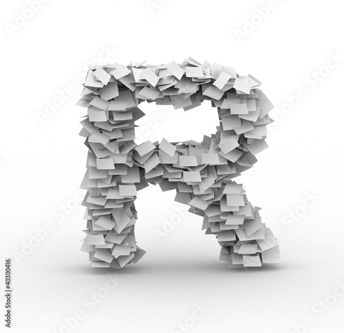 Letter R, stacked from paper sheets