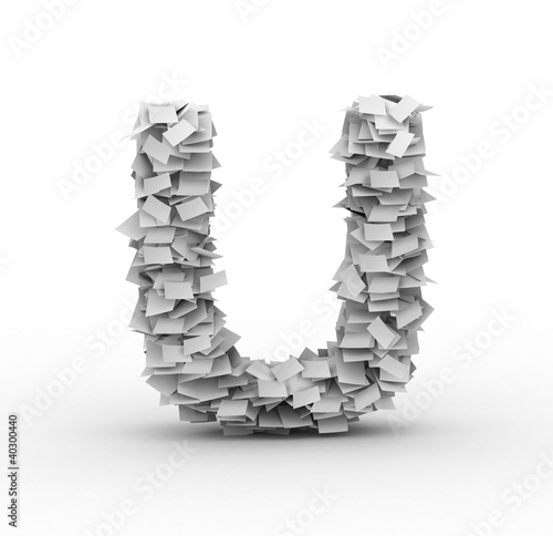 Letter U, stacked from paper sheets