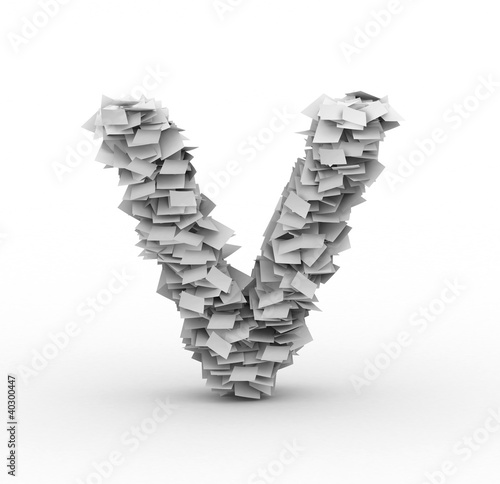 Letter V, stacked from paper sheets