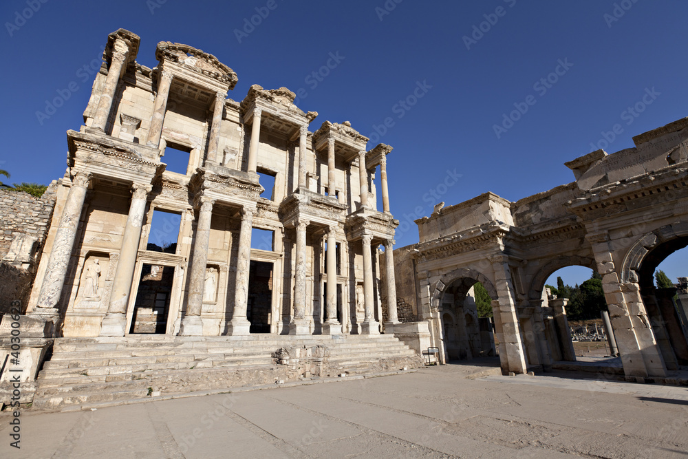The Library of Celsus is an ancient building in Ephesus