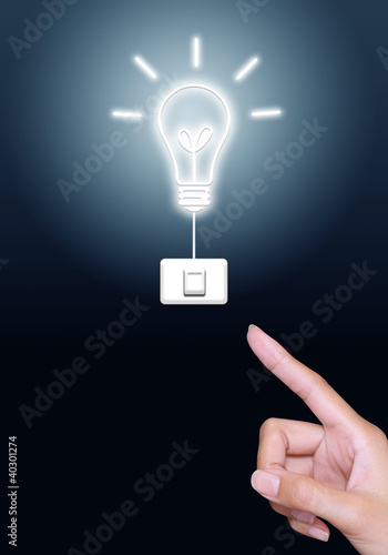 hand press turn on light bulb button