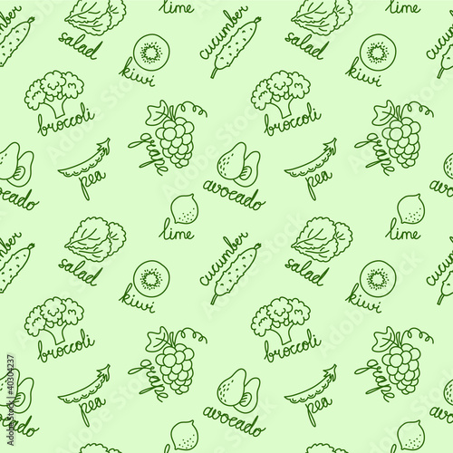 Green fruits and vegetables outline pattern