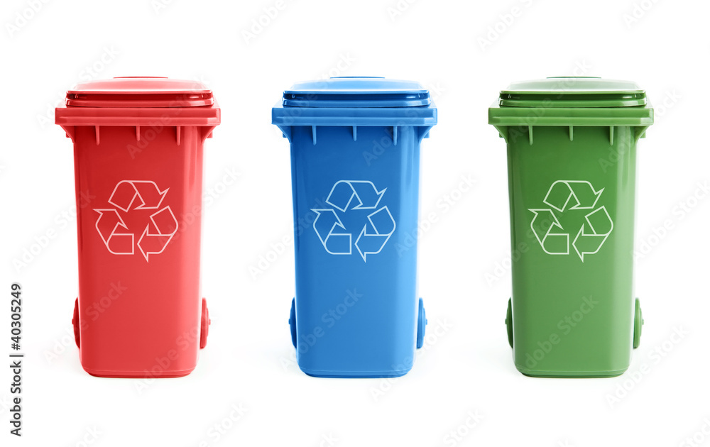 Three colorful recycle bins isolated on white background Three colorful recycle bins isolated on white background