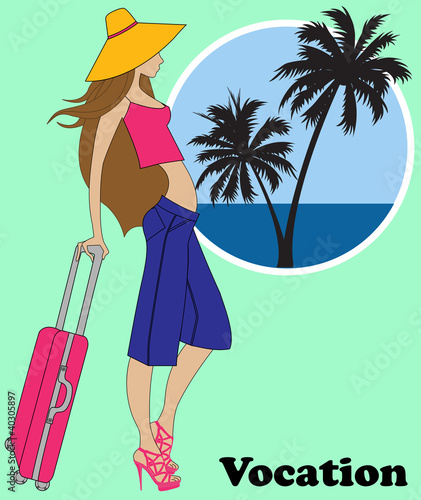 Travel touristic girl with suitcase