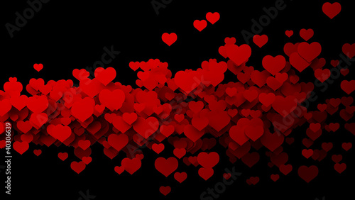 Abstract red hearts, flying. background High resolution 3D