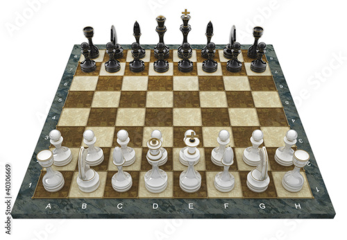 Composition with chessmen on glossy chessboard