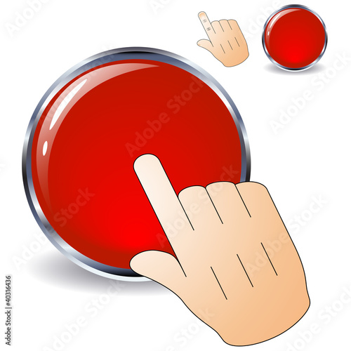 Vector Stop button pushed by a hand.