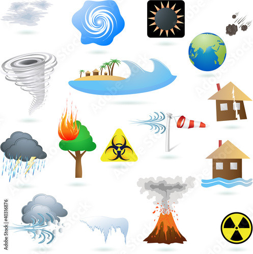 Set of extreme weather condition signs