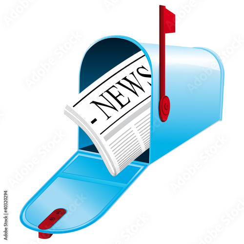 Newspaper in a blue mailbox.