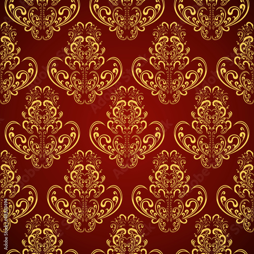 Seamless wallpaper in style retro: gold on crimson