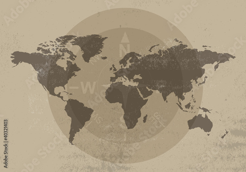 world map and compass