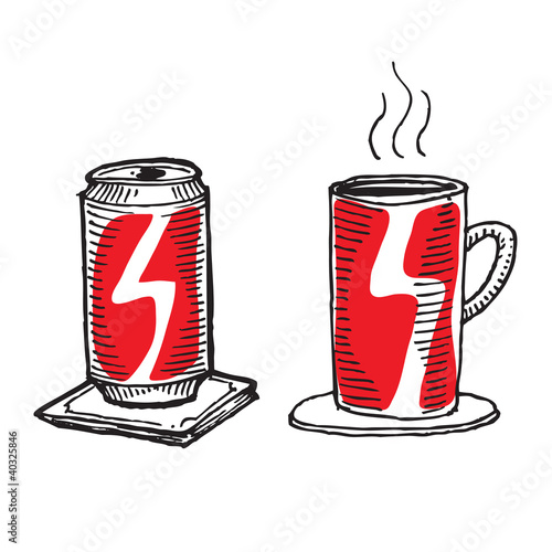Cup and bank with drink hand drawn illustration