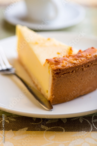 Piece of cheesecake with cake fork