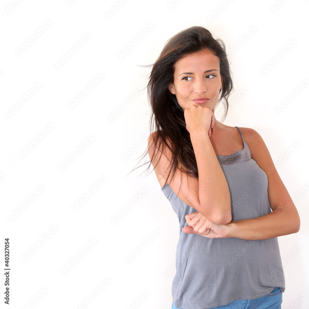 Charming young woman standing on white background, isolated Charming young woman standing on white background, isolated
