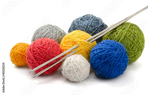 Fototapeta Color yarn balls and knitting needles