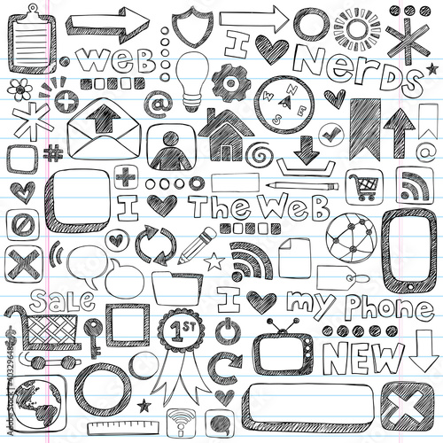 Web Doodles Sketchy Icon Design Elements Vector Set