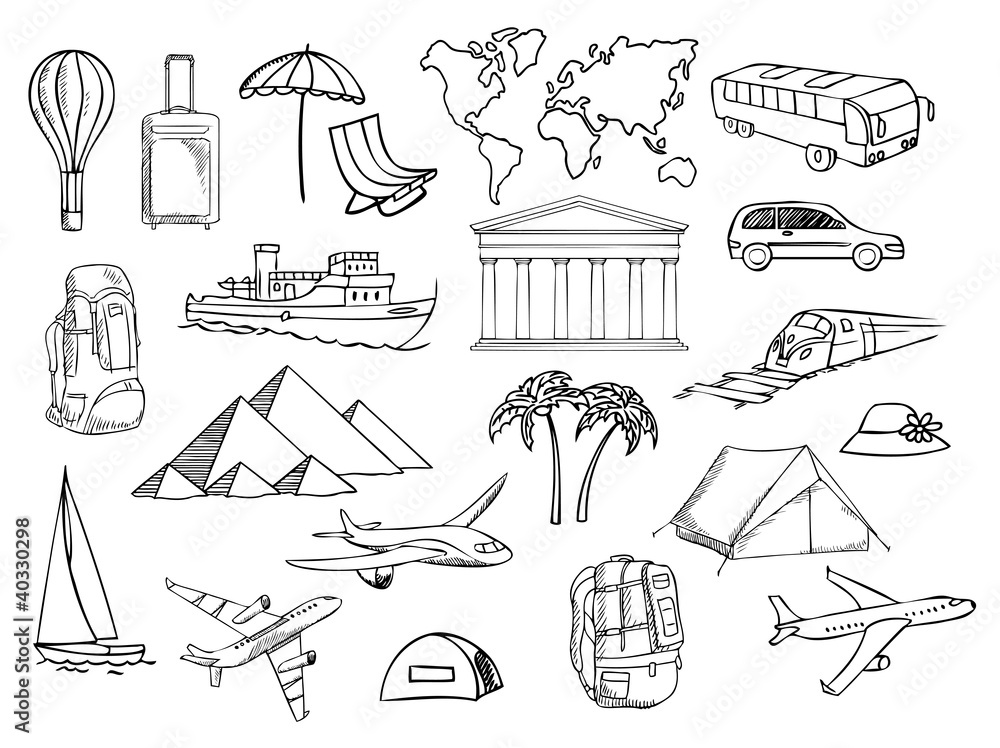 Obraz premium travel and vacation symbols vector