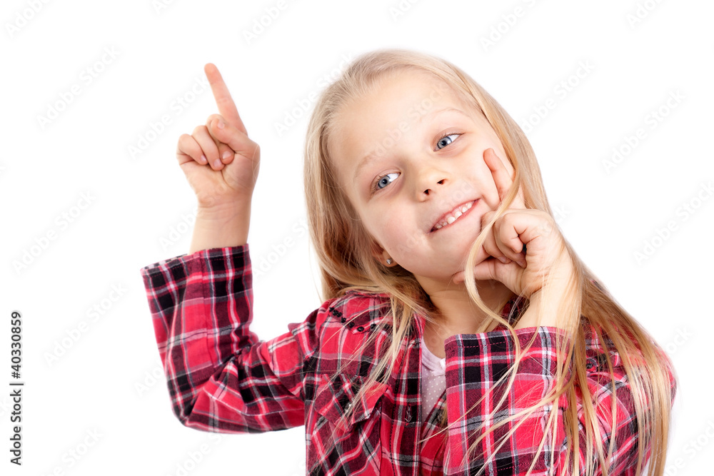 smiling little girl pointing at something smiling little girl pointing at something