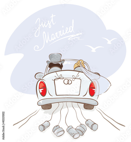 Newlyweds in a car