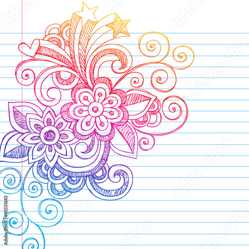 Flower Power Back to School Sketchy Notebook Doodles Vectot