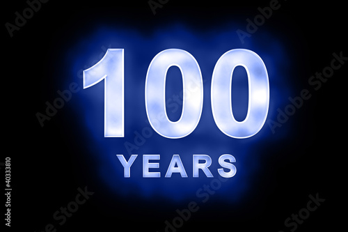 100 years text with blue glow