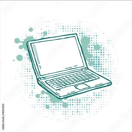 Hand-drawn laptop on grunge background