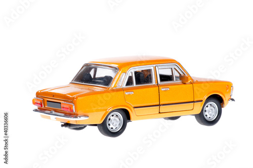 Orange old city car on white background.