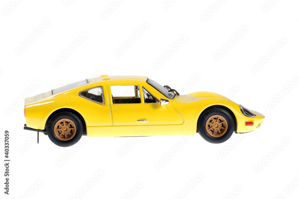 Yellow sport car on white background.