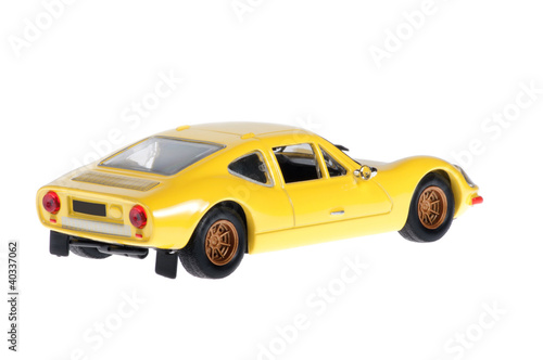 Yellow sport car back on white background.