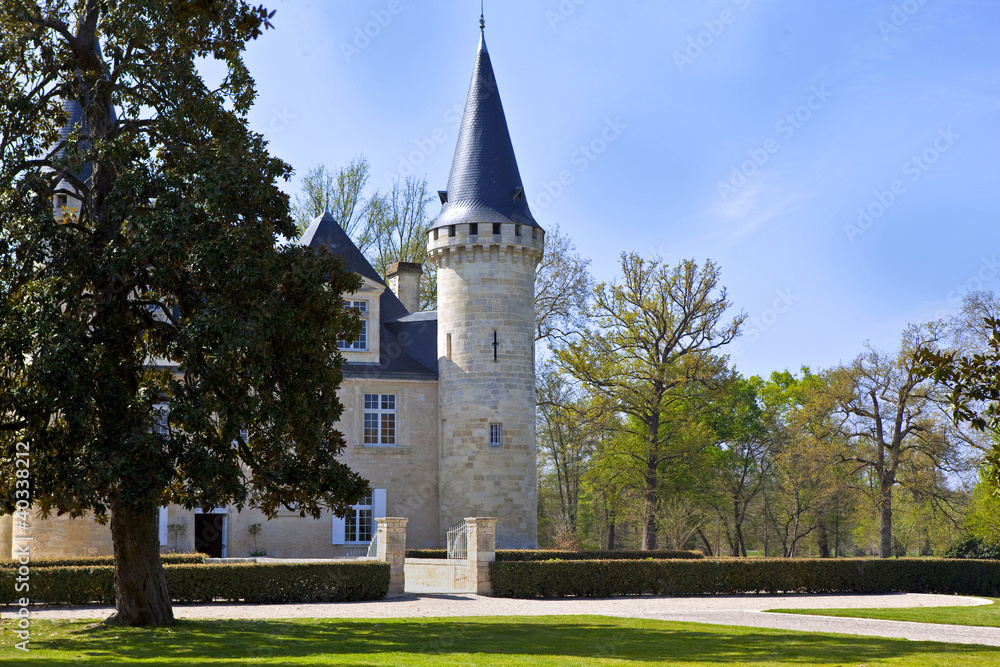 Naklejka premium Château, Médoc, Bordeaux, viticole, parc, jardin, riche