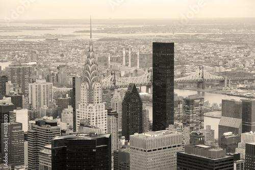 Photography Manhattan skyline with New York City skyscrapers in black and wh