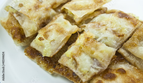 dessert style of fried roti with banana inside in Thailand © meaofighto