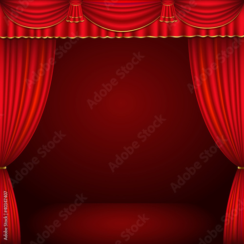 Red and gold theater curtain background. vector