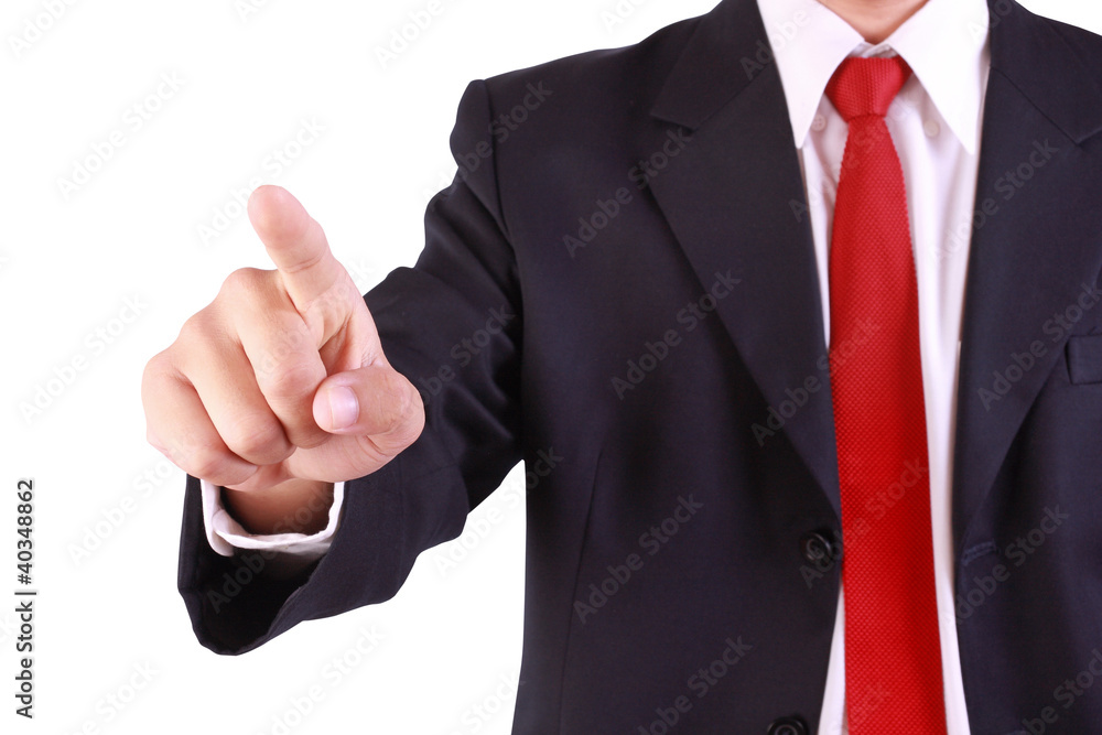 Business man point finger in front of him Business man point finger in front of him