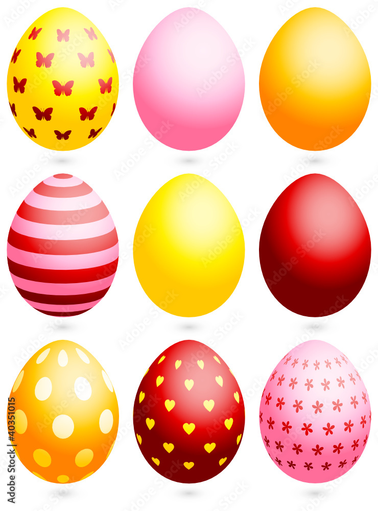 Set 9 Easter Eggs Different Pattern/Uni Pink/Red/Yellow