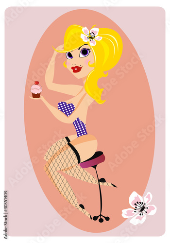 Beautiful blonde pin up girl sitting on a chair